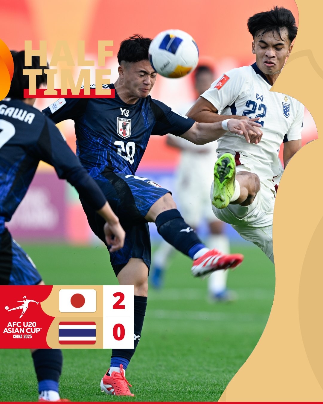  半場-日本U20 2-0領(lǐng)先泰國U20，石井久繼破門+中柱 泰國0射正
