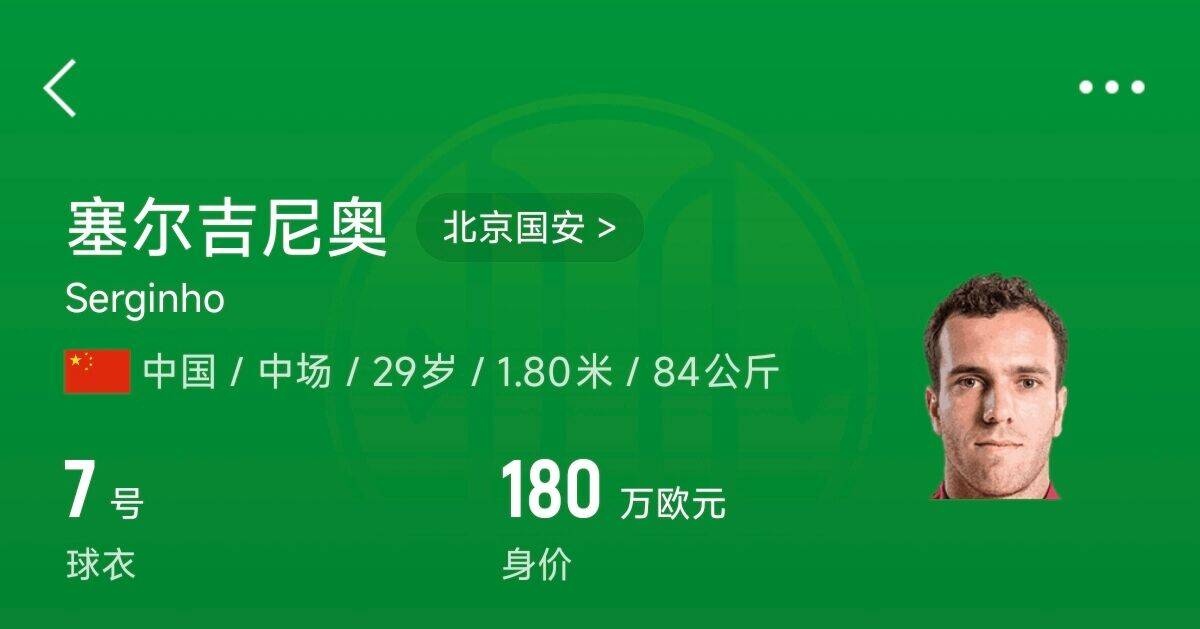  180萬歐！塞爾吉尼奧成為中國身價最高的球員，武磊120萬歐第2