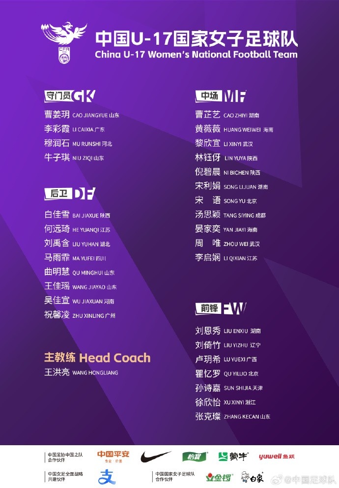  U17女足30人將在蘇州集訓(xùn)備戰(zhàn)世界杯，姜寧、朱挺擔(dān)任訓(xùn)練員